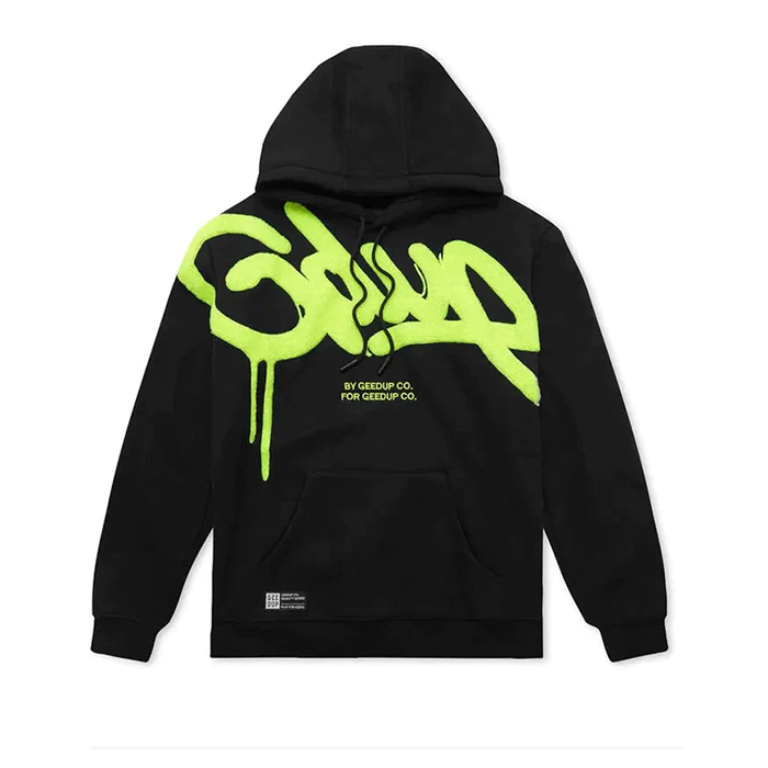 GEEDUP. Handstyle Hoodie Black Hyper Green Sole Provider