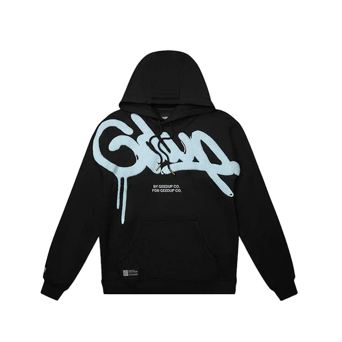 GEEDUP. Handstyle Hoodie - 'Black Baby Blue'